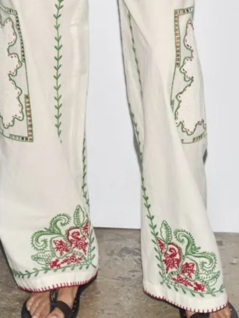 Zara ZW Collection Embroidered Floral Patchwork Cotton Pant